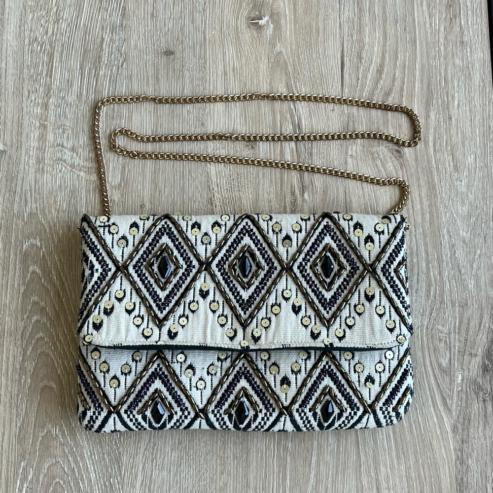 Francesca's Collections Black and Gold Clutch